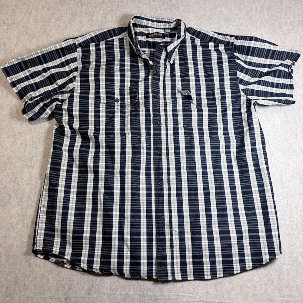 Ridgecut Button Down Shirt Mn 2XL Blue Plaid Cotton Workwear Short Sleeve Pocket